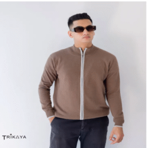 Men's Knitted Full Zipper Cotton Cardigan-Coffee