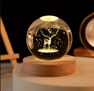 3D Crystal Ball LED Table Lamp with Wooden Base - 6cm
