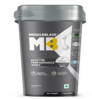 MuscleBlaze Biozyme Performance Whey Protein 4kg Chocolate Flavor Labdoor USA Certified with 25g Protein 11.75g EAA 5.5g BCAA 4.4g Glutamine